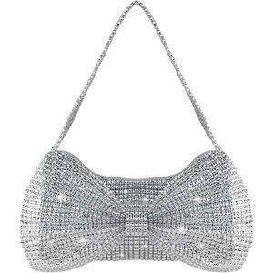 🆕Women Silver Rhinestone Evening Clutch Purse  Bowknot Elegant Party Handbag